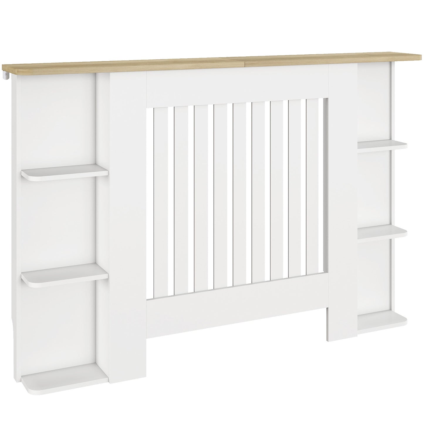 HOMCOM Radiator Cover with Open Storage Shelves, Vertical Slatted Cabinet Shelf Heater Cover for Living Room, Hallway, Medium, White
