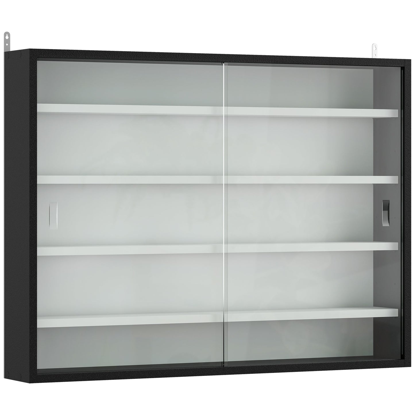 HOMCOM 5-Tier Wall Display Cabinet, Wall Mounted Display Case w/ 4 Adjustable Shelves, Glass Doors, 60x80cm, Black and White