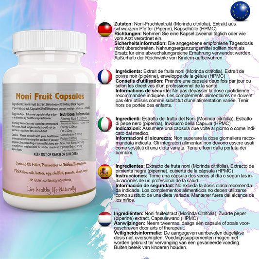 Ayushya Noni with Black Pepper Capsules (Indian Mulberry) Immune Wellness & Antioxidant Support - Vegan, Gluten Free, Non-GMO, 60 Capsules