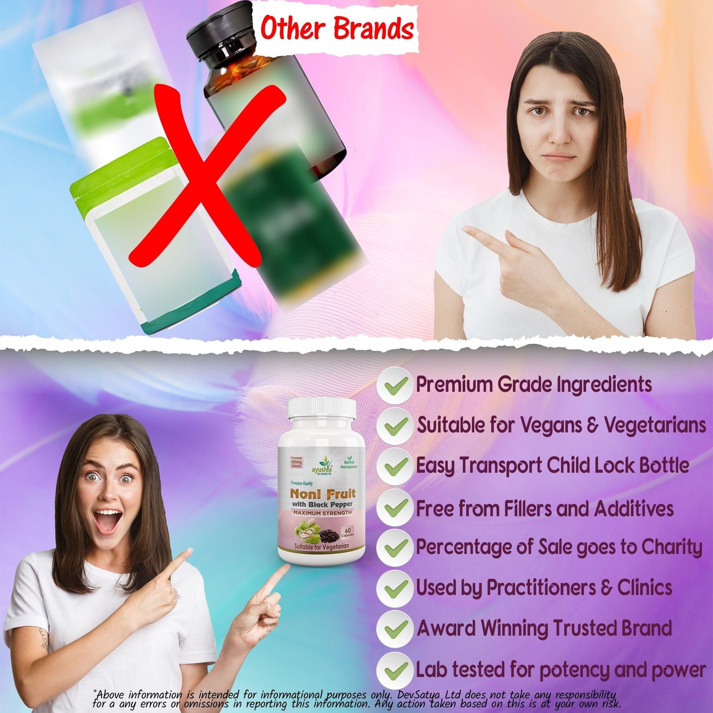 Ayushya Noni with Black Pepper Capsules (Indian Mulberry) Immune Wellness & Antioxidant Support - Vegan, Gluten Free, Non-GMO, 60 Capsules