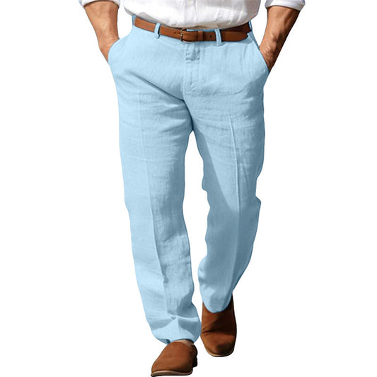 Men's Formal Linen Straight Pure Color Comfort Breathable Vacation Trousers