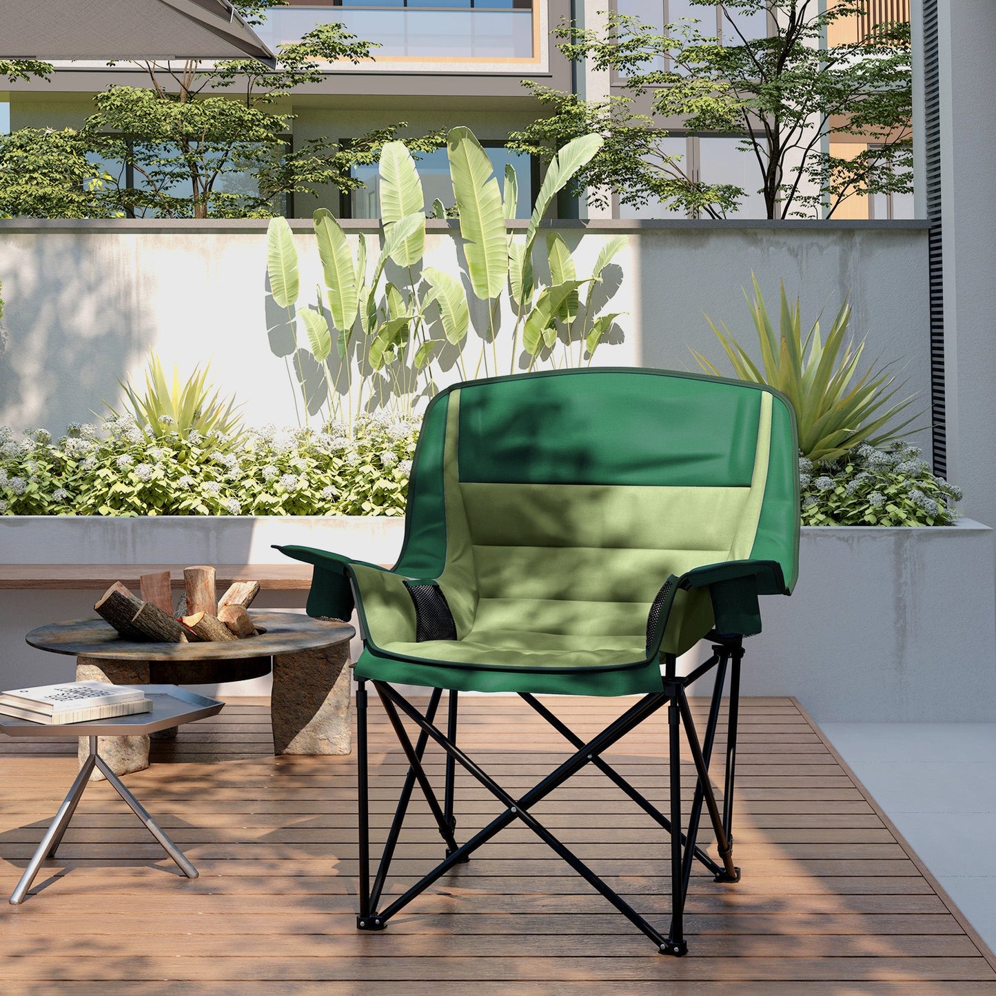 Outsunny Portable Padded Camping Chair, with Bag - Olive Green