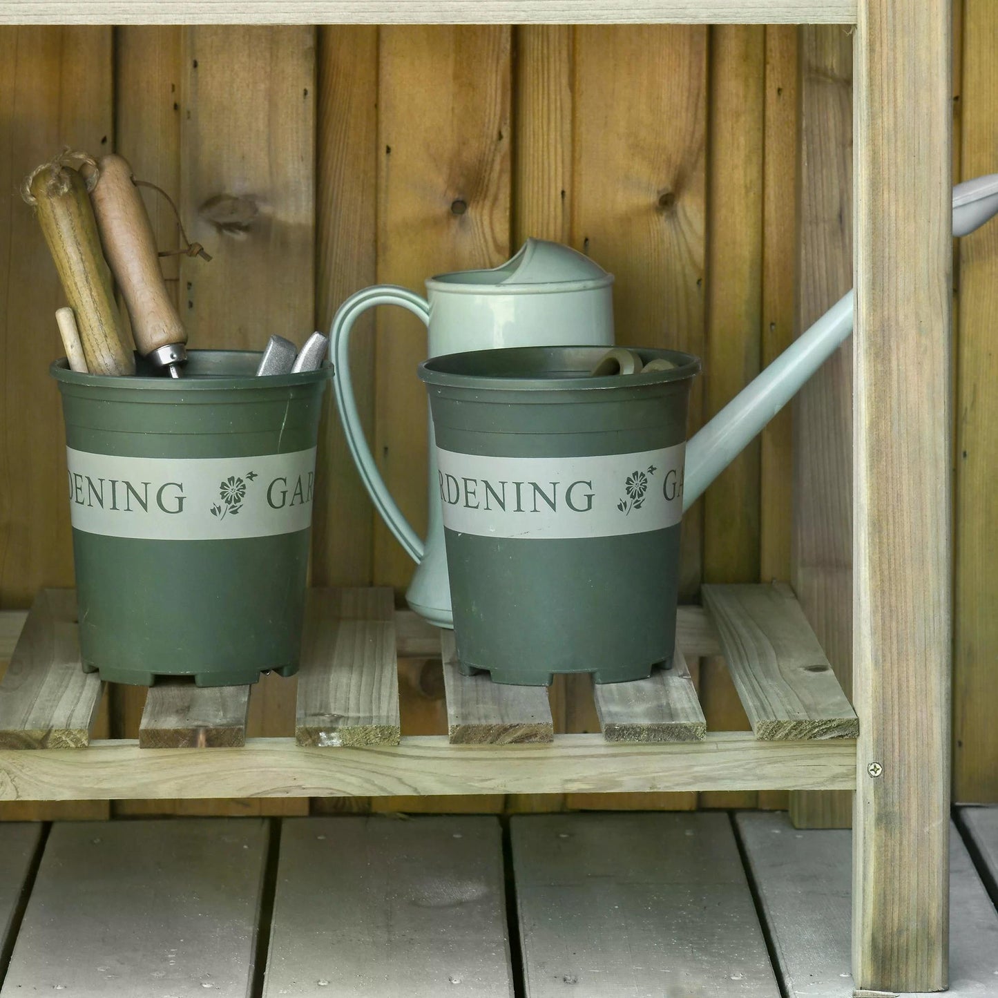 Outsunny Garden Wooden Planters, Raised Garden Bed with Legs and Storage Shelf Elevated Wooden Planter Box