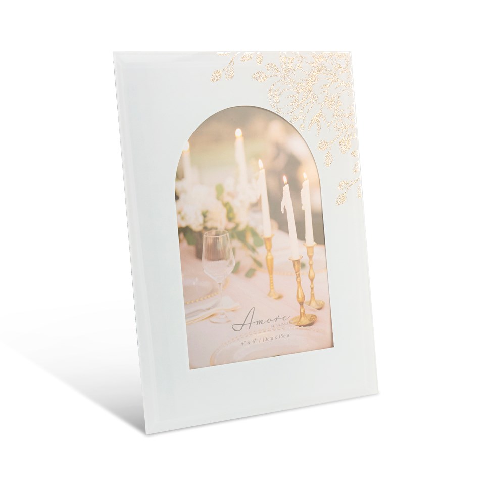 Amore White Floral Glass Arch Photo Frame 4" x 6"
