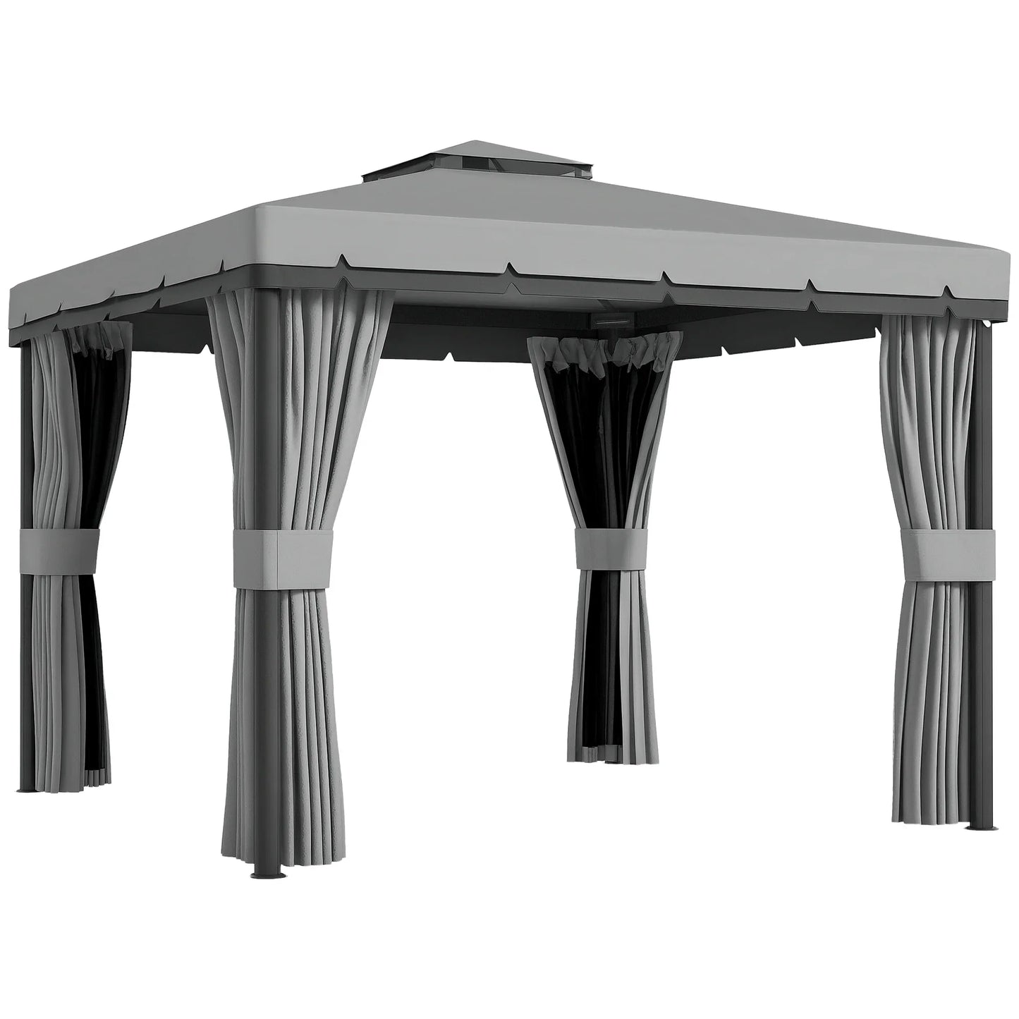 Outsunny 3 x 3(m) Patio Gazebo Canopy Garden Pavilion Tent Shelter with 2 Tier Water Repellent Roof, Mosquito Netting