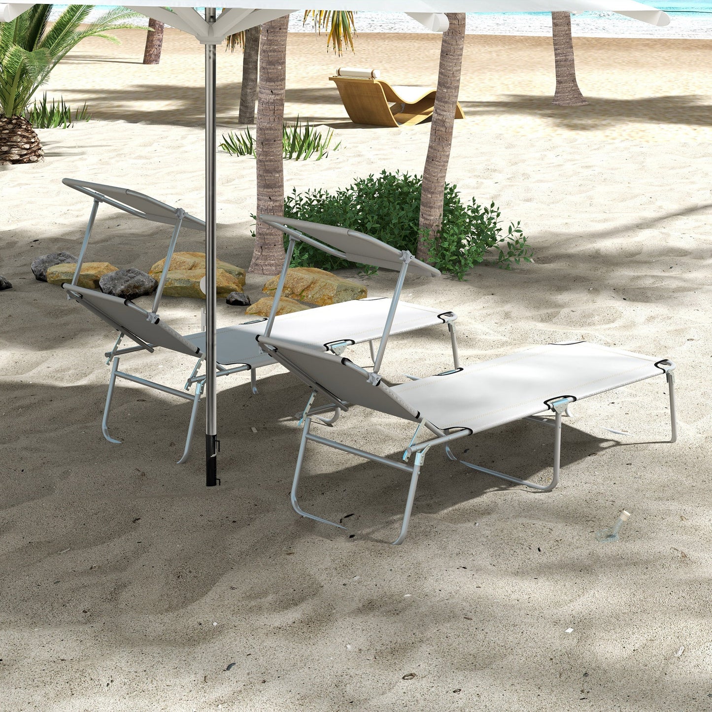 Outsunny Folding Sun Lounger Set of 2 with Sunshade Adjustable Backrest