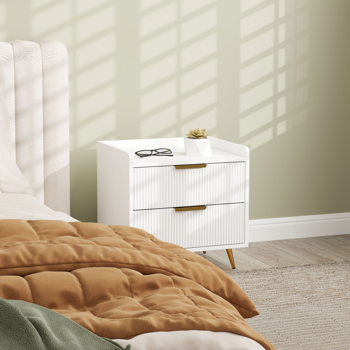 HOMCOM Bedside Table with 2 Drawers for Bedroom, Living Room