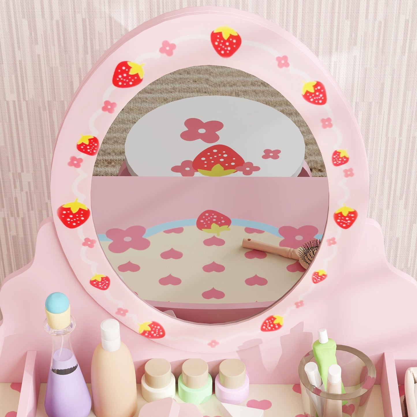 AIYAPLAY Kids Dressing Table Set, 2 PCS Children Vanity Table with Stool