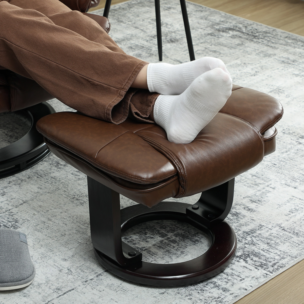 HOMCOM Swivel Manual Recliner and Footrest Set PU Leather Chair Brown