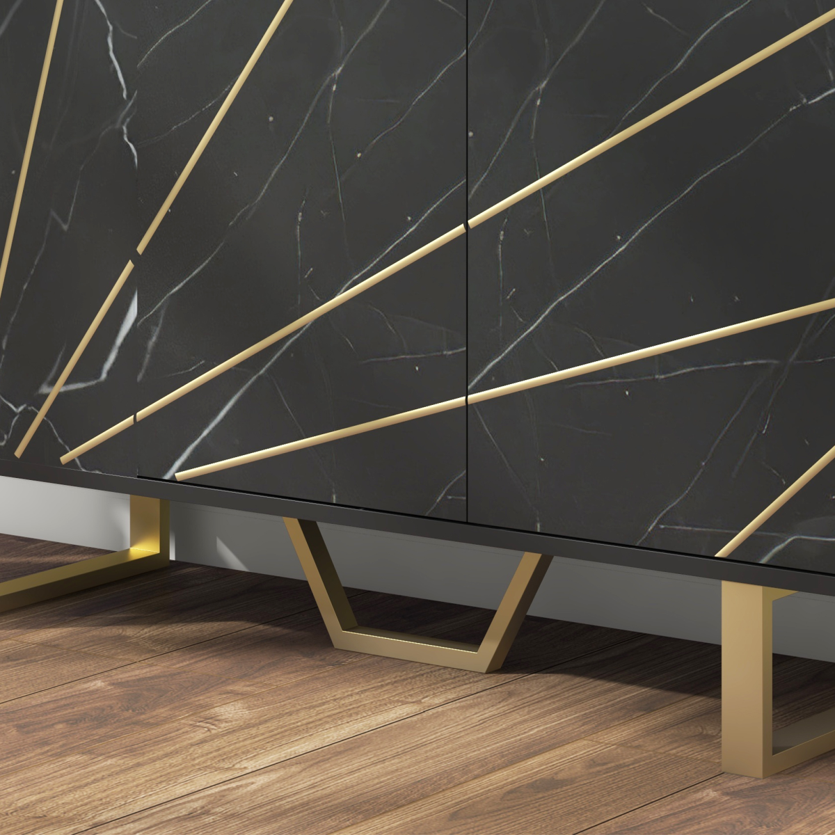 HOMCOM Sideboard Storage Cupboard with Metal Legs for Living Room