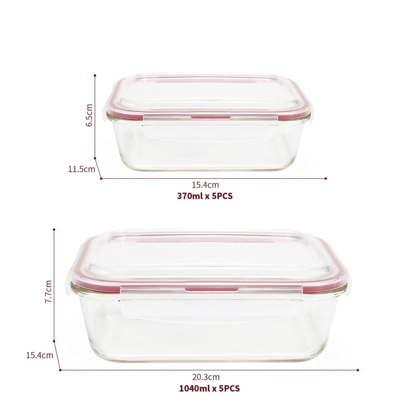Vinsani Glass Food Storage 10-Pack Containers Rectangle Food Meal Prep Lunch Boxes with Lids Airtight Heat Resistant Leakproof Lid BPA-Free Dishwasher Microwave Oven Freezer Safe