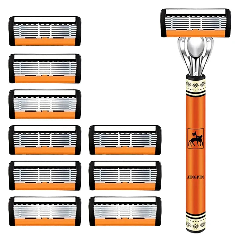 6-Layers Safety Razor Set High Quality Men Razor Sharp Stainless Steel Shaving Changeable Shaver Head Blade 