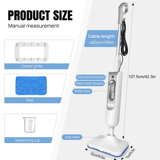 Steam Mop&Detachable Steam Cleaner,1500W Powerful Floor Steamer,Removes up to99.9%of Bacteria andViruses,for Carpet Clean,400ml