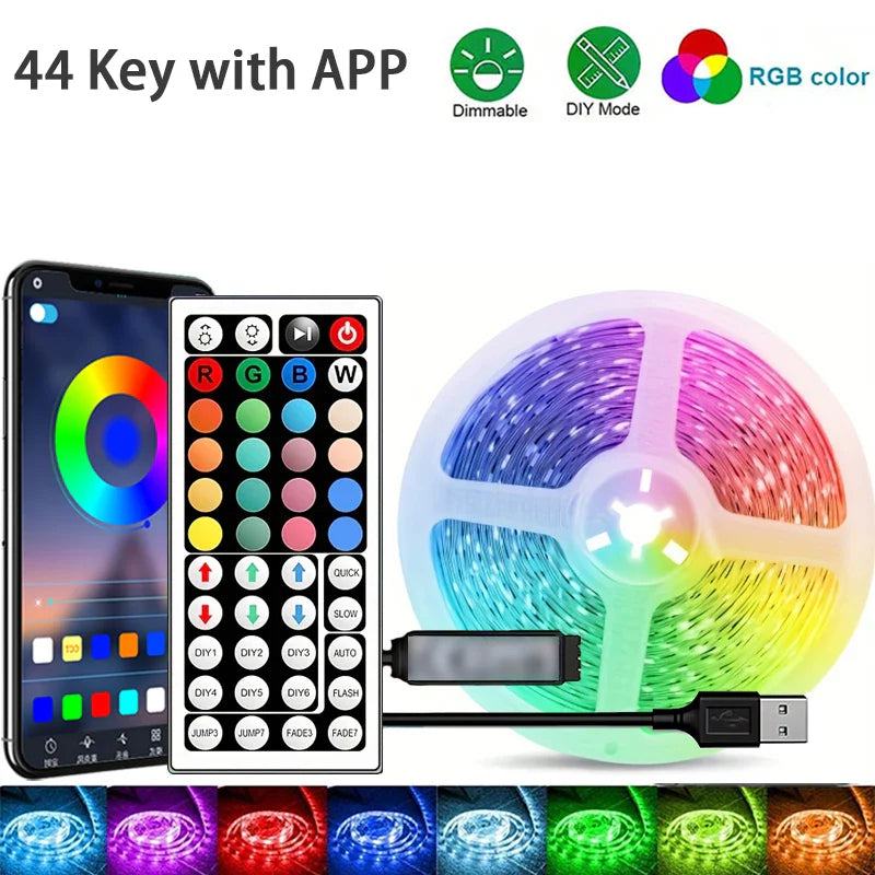 RGB Led Strip Lights 1M-40M Led Room Light with APP Control Flexible Ribbon Luces Led Tape for Room Bedroom Decoration