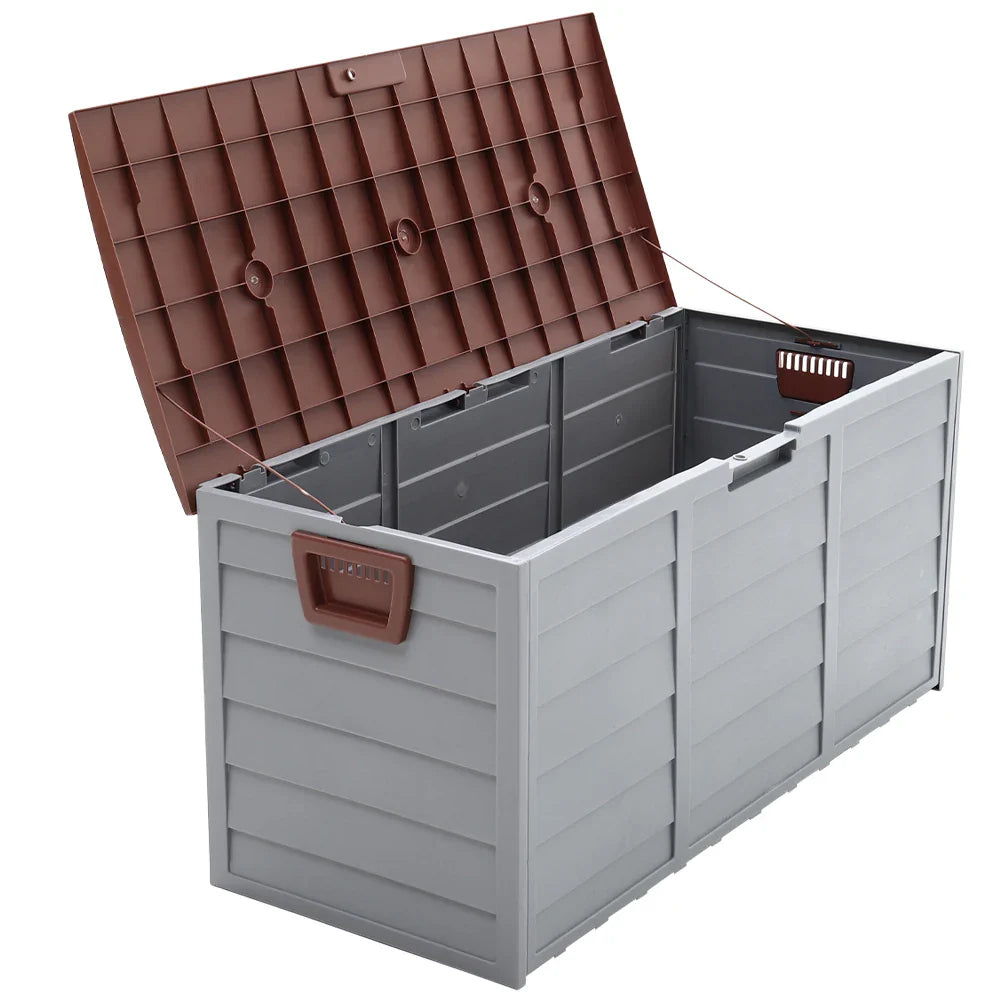 Voltsify 290L Waterproof Large Plastic Garden Storage Box with Lift-up Top and Wheels