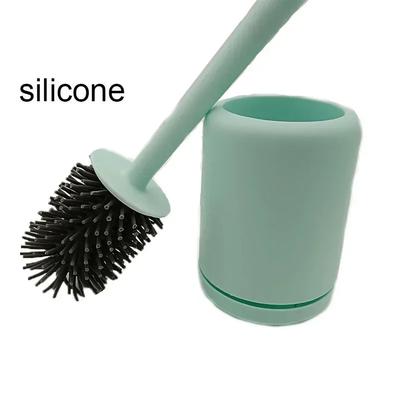 Silicone Toilet Brush Wc Quick Drying Bracket Gap Brush With Holder Flat Head Soft Bristles Cleaning Tools Bathroom Accessories