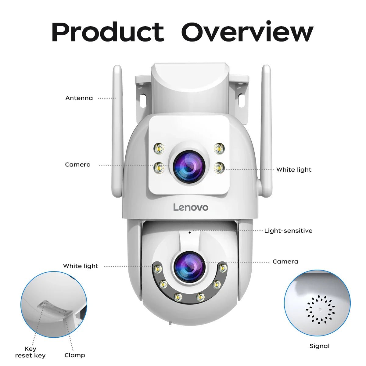 Lenovo Outdoor Security Camera 4K HD IP Camera with Dual Lens PTZ Color Night Vision CCTV Video Surveillance Protection