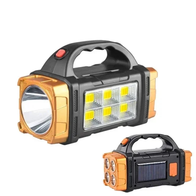 2024 Powerful LED Flashlight USB+Solar Rechargeable Flashlight COB Outdoor Camping Torch Portable Searchlight Power Bank Outdoor