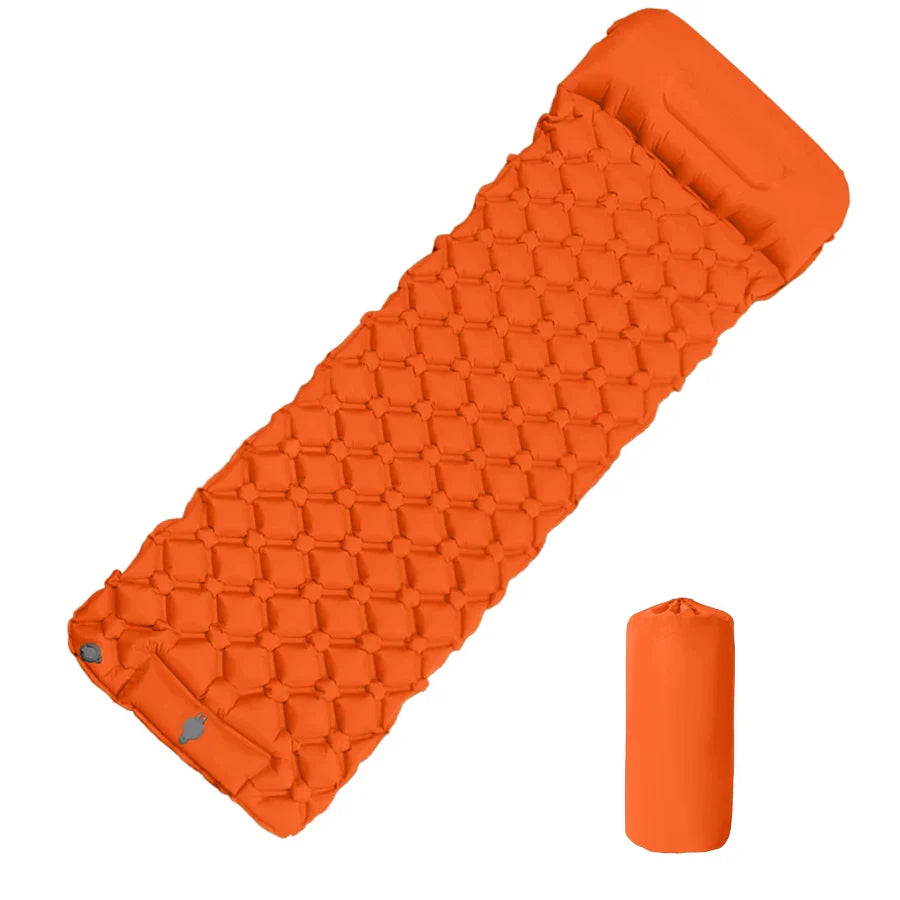 Outdoor Camping Inflatable Mattress Sleeping Pad With Pillows Ultralight Air Mat Built In Inflator Pump Hiking