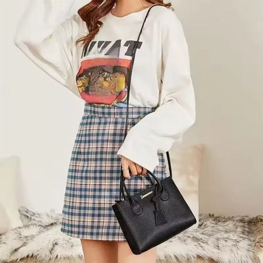 Single-shoulder Crossbody Handheld Triple-use Satchel Portable Leisure Bag Solid Color Lychee Grain Ladies Handbags 