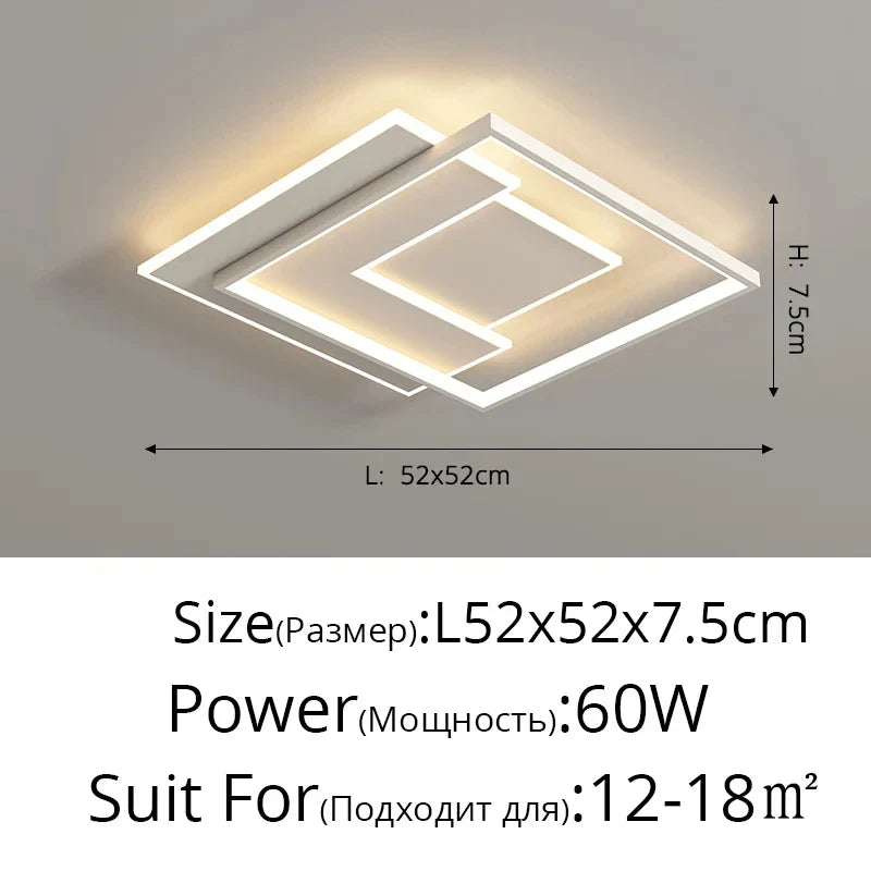 Modern Nordic Led Ceiling Light Square Minimalist Lamps for Kitchen Living Dining Room Art Home Decoration Chandelier