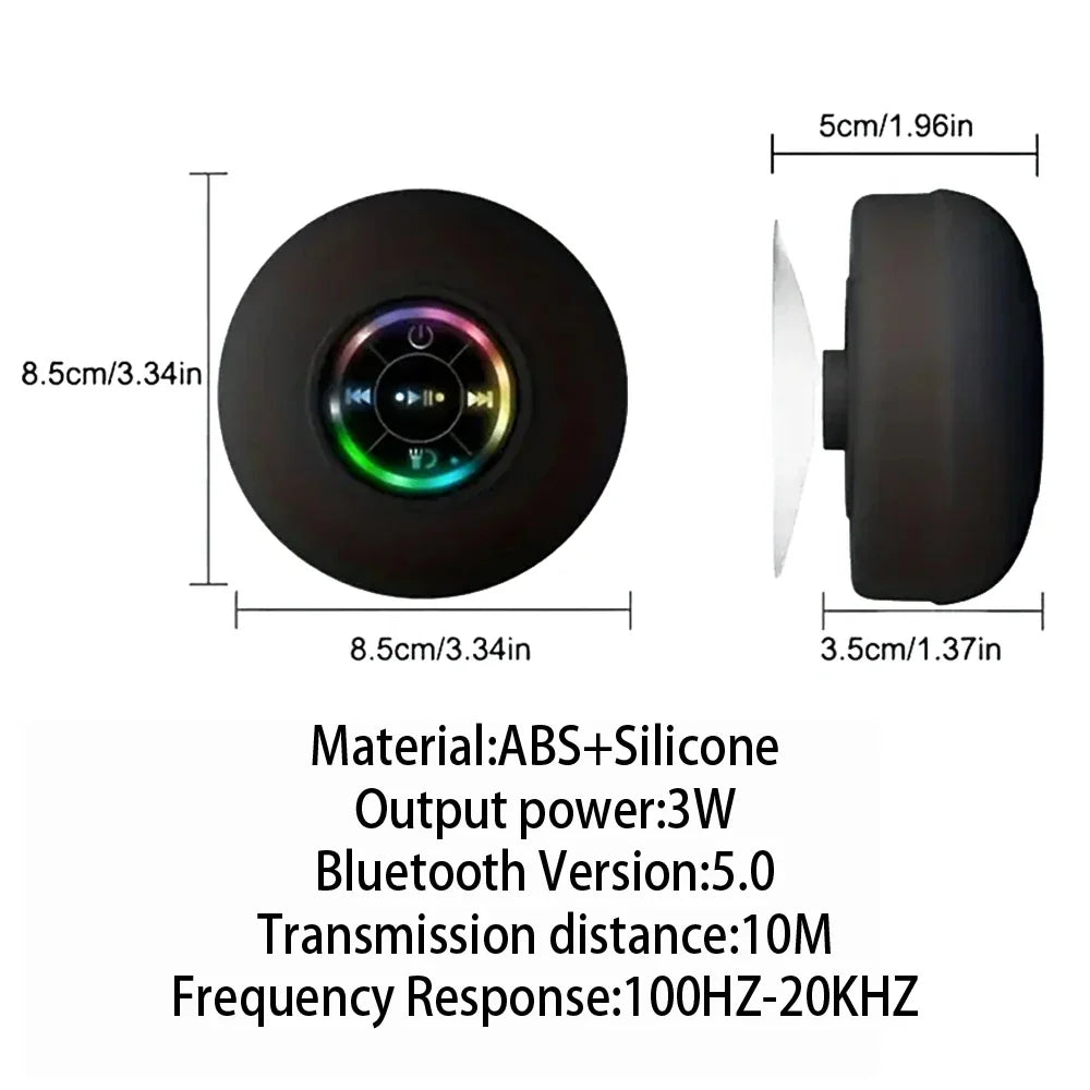 Portable Wireless Bluetooth Speaker LED Light IPX4 Waterproof Loudspeaker Outdoor Bathroom Large Suction Cup Stereo Sound Box