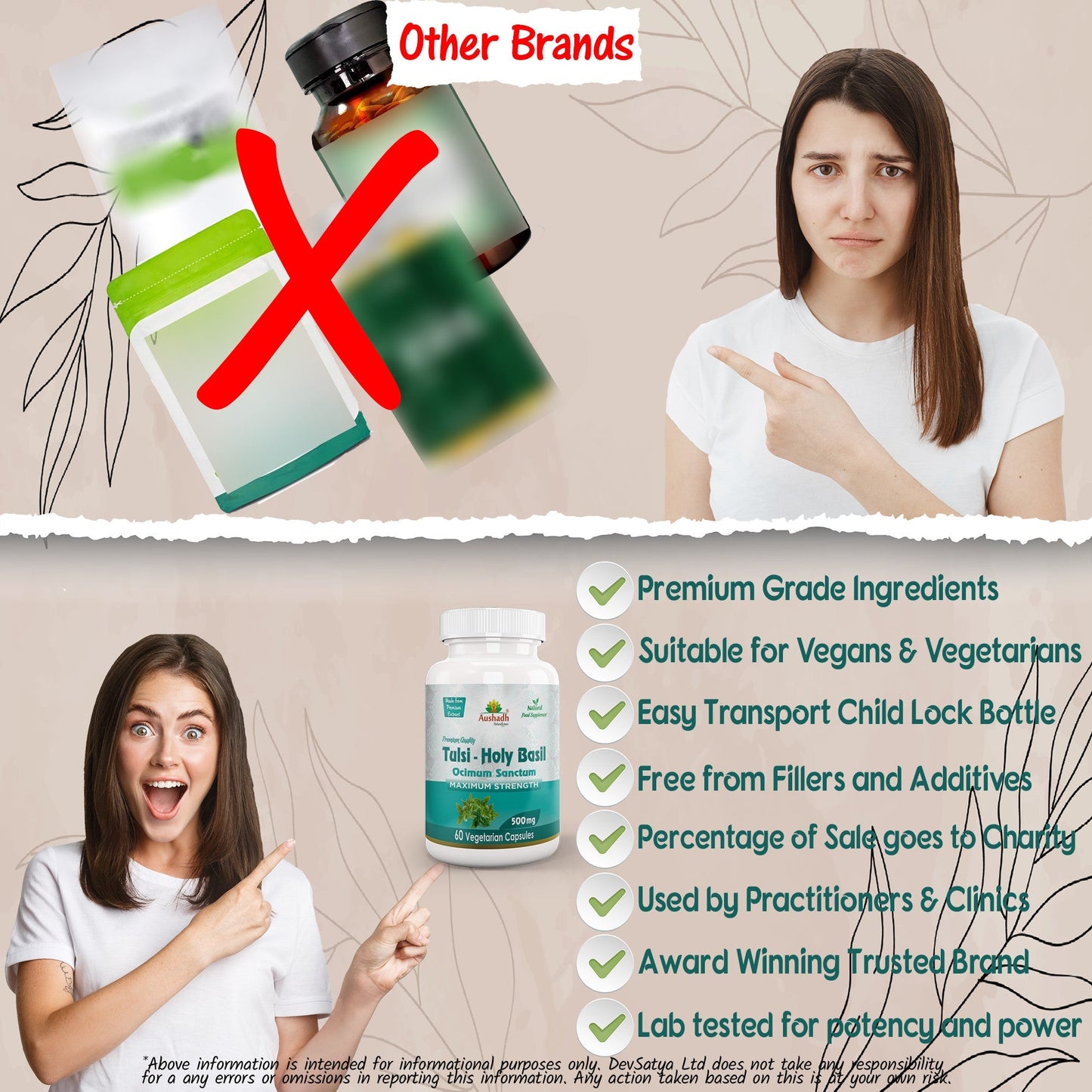 Aushadh Holy Basil Capsules (Tulsi) Stress Balance & Immune Wellness Support - Vegan, Gluten Free, Non-GMO, 60 Capsules