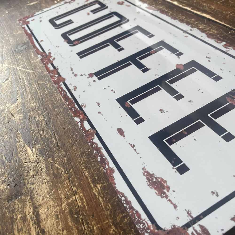 Vintage Distressed Effect Metal Coffee Sign