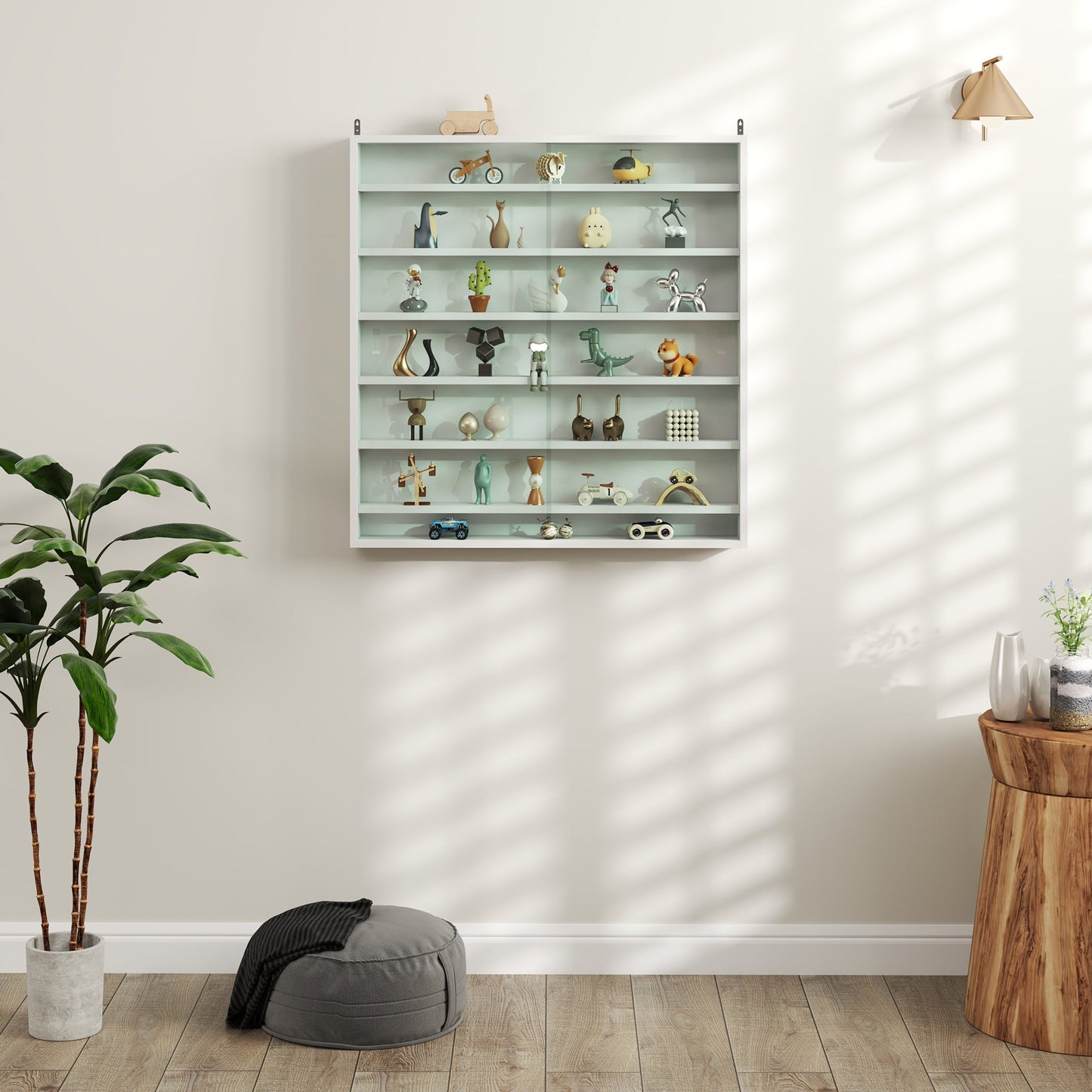HOMCOM Six Shelf Display Cabinet, with Glass Doors - White