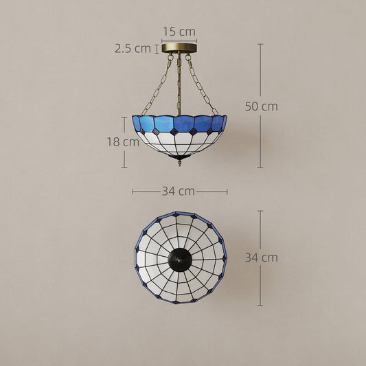 HOMCOM Tiffany Style Ceiling Light, Vintage Chandelier with 3 E27 Sockets, Semi Flush Mount for Living Room, Bulbs Not Included