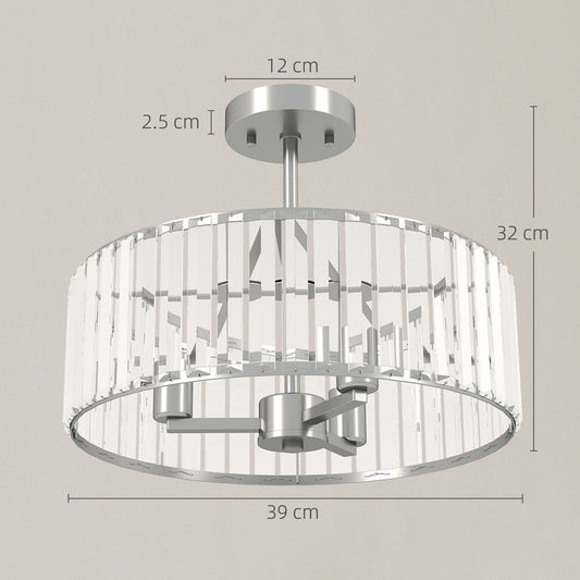 HOMCOM Crystal Ceiling Light Fixture, Semi Flush Mount Modern Crystal Chandelier Ceiling Light for Living Room, Bedroom, Hallway, Dining Room, E14 Base 3-Lights, Silver Tone