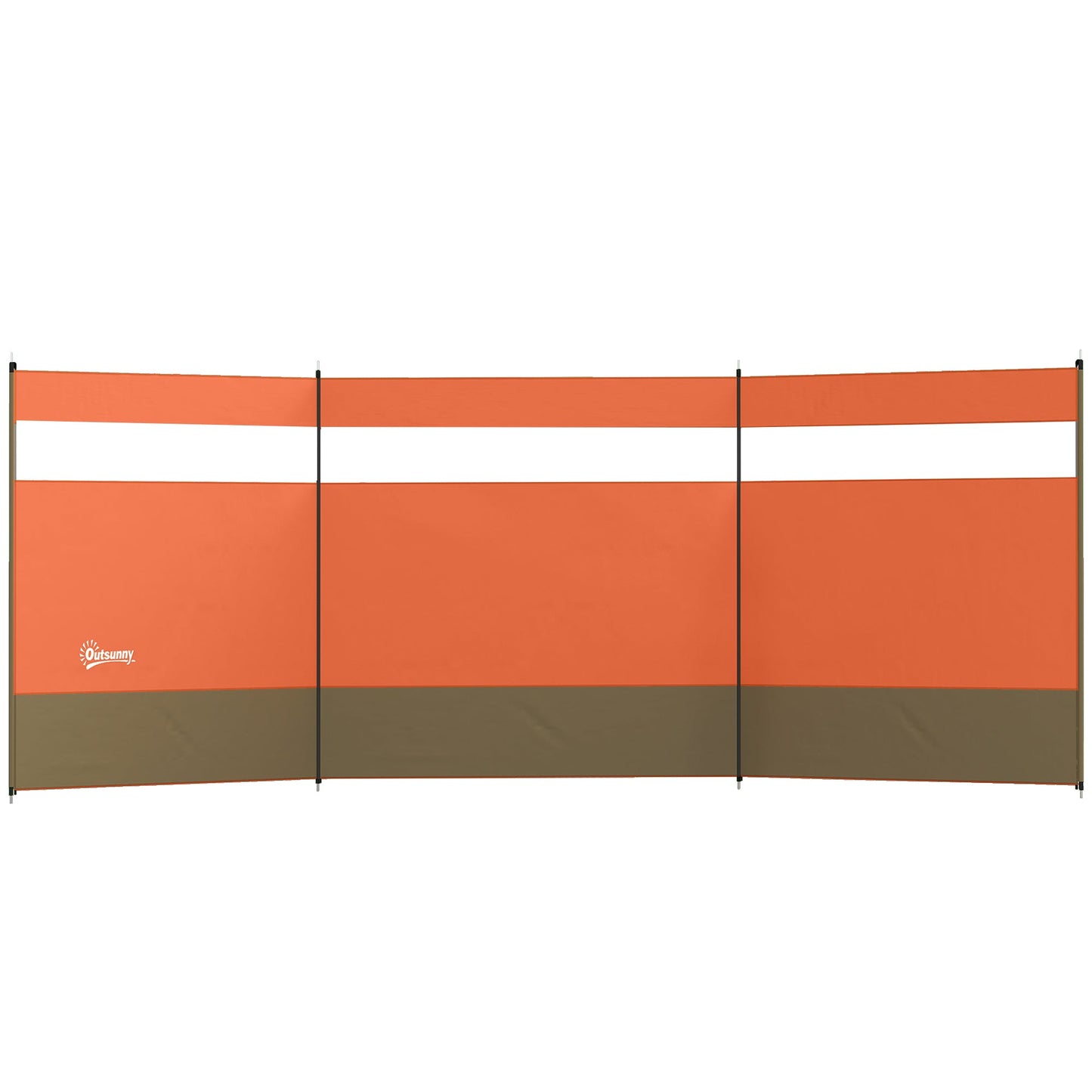 Outsunny Camping Windbreaker with Clear Windows, Carry Bag and Steel Poles, for Beach Caravan Campervan, 440 x 140cm, Orange