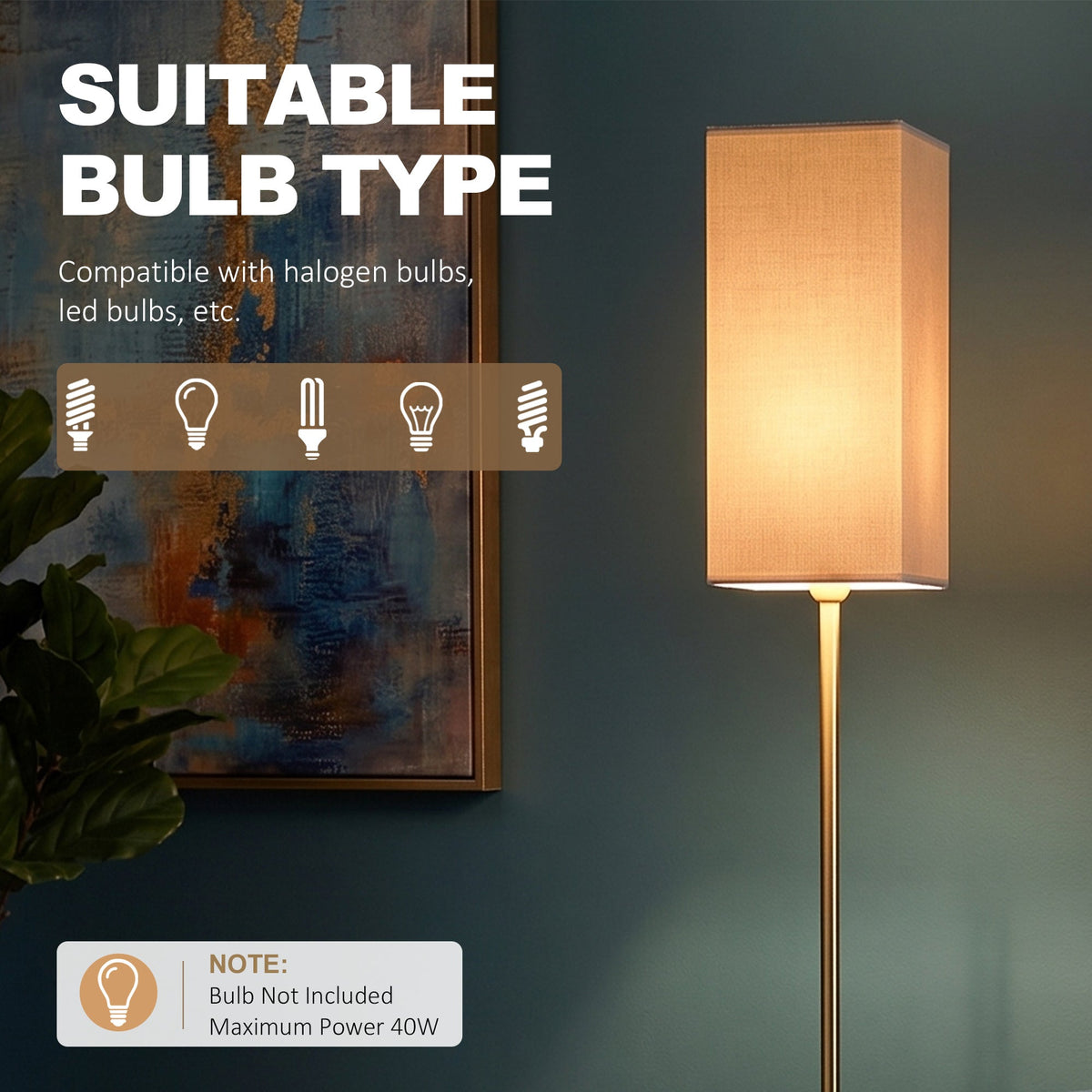 HOMCOM Floor Lamp, Modern Standing Lamp with Linen Shade and Foot Switch, Tall Lamps for Bedroom, Bulb not Included, Gold Tone