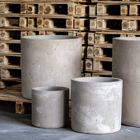 Aurella | Truffle – 30cm Medium Concrete Cylinder Planter – 13L Round Plant Pot