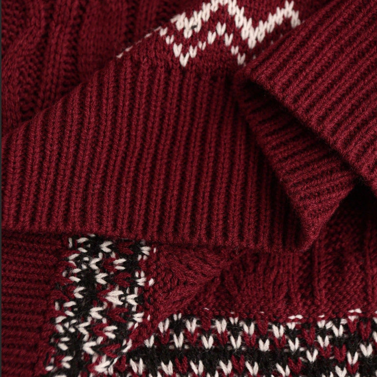 Christmas Retro Round-neck Cable Knit Sweater