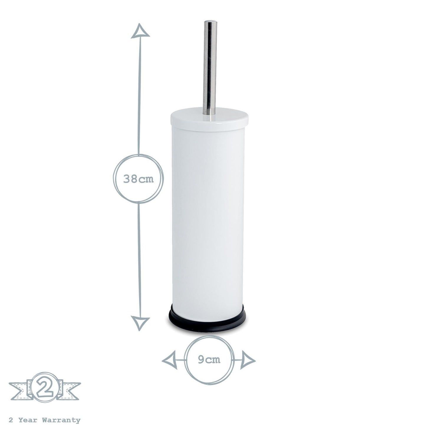 White Round Stainless Steel Toilet Brush & Holder