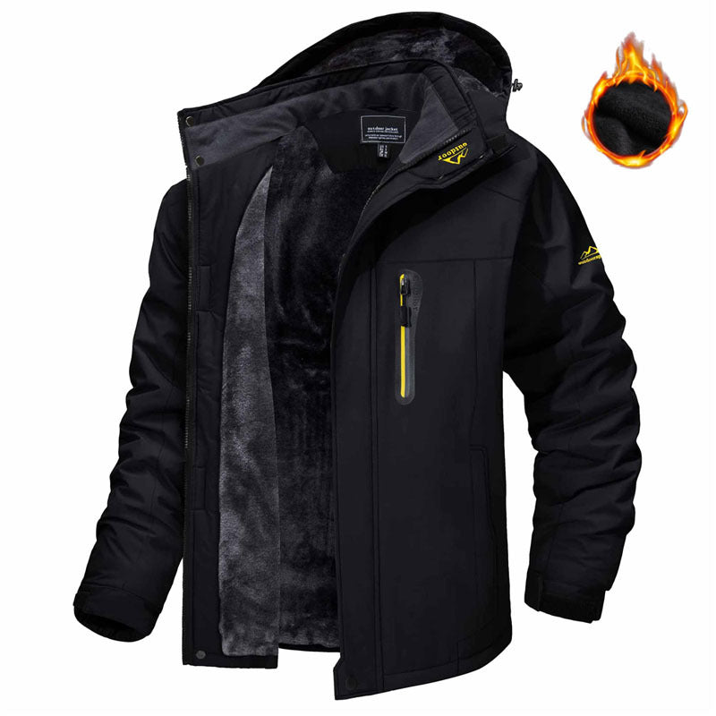Winter Hooded Jacket Fashion Casual Warm Fleece Coat Windproof Rainproof Parka Windbreaker Men's Top