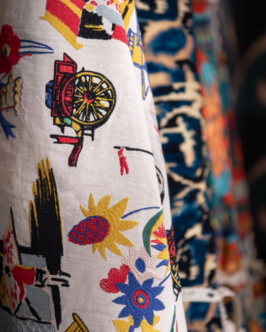 Carretto Del Cibo Taupe Embroidered Fabric