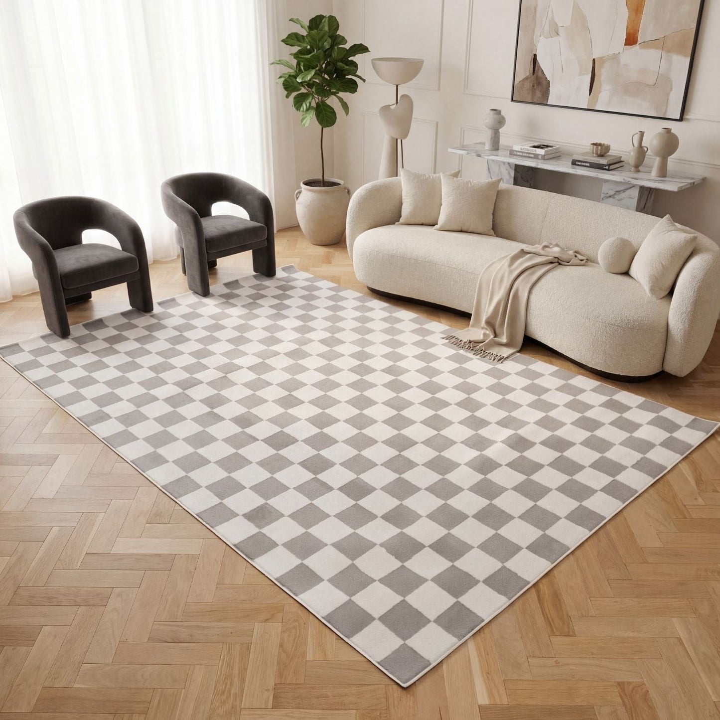 Loft Checkerboard Grey Rug