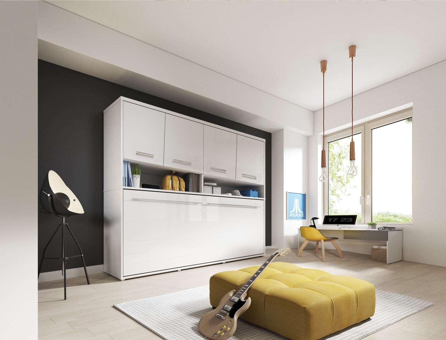 CP-06 Horizontal Wall Bed Murphy Bed Concept 90cm with Over Bed Unit