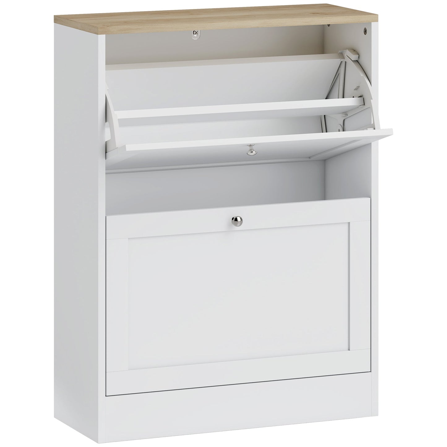 HOMCOM Narrow Shoe Cabinet with 2 Flip Drawers and Adjustable Shelves - White