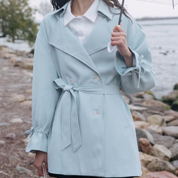 Women's Senior British Style Blue Trench Coat
