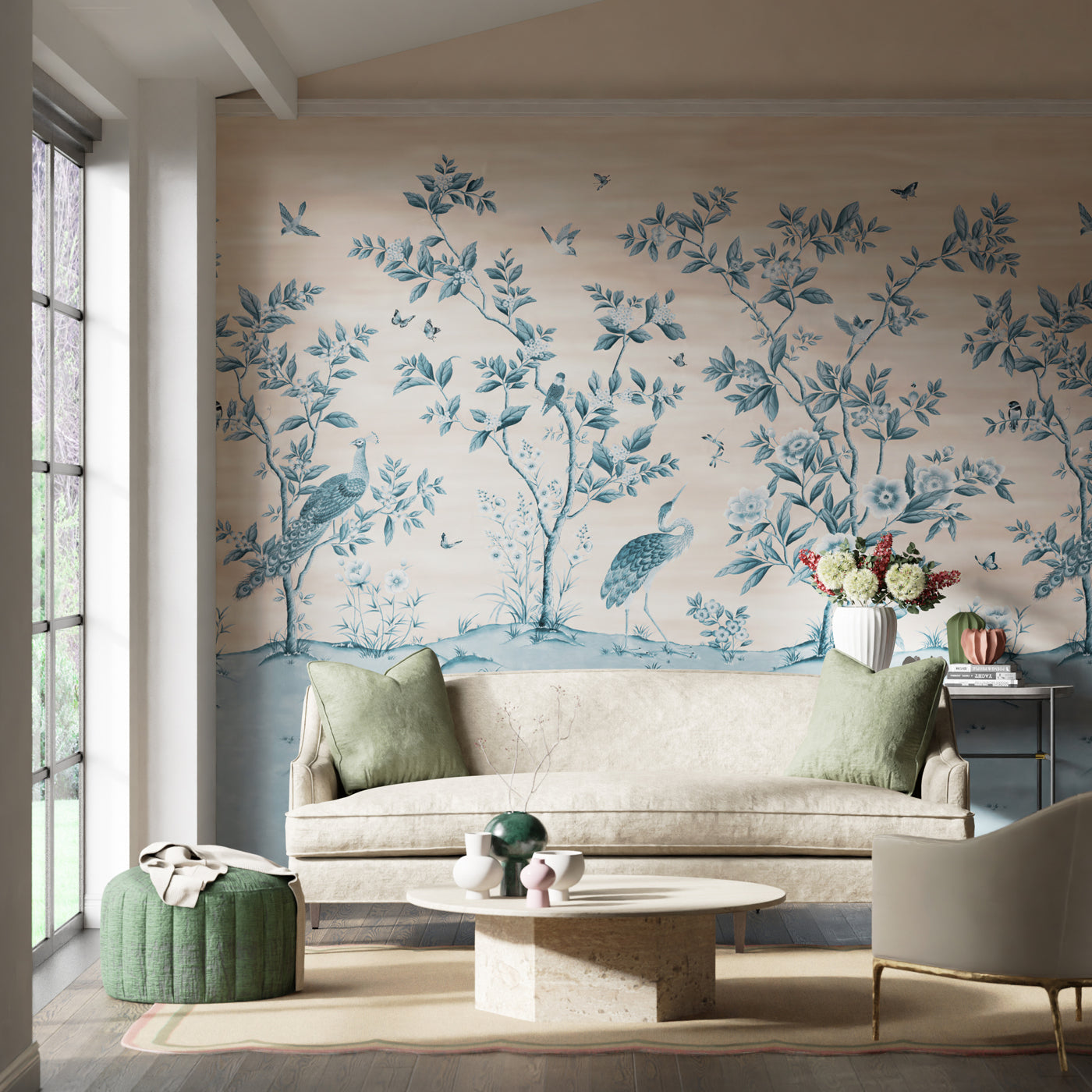 Florence Powder/China Blue Wallpaper