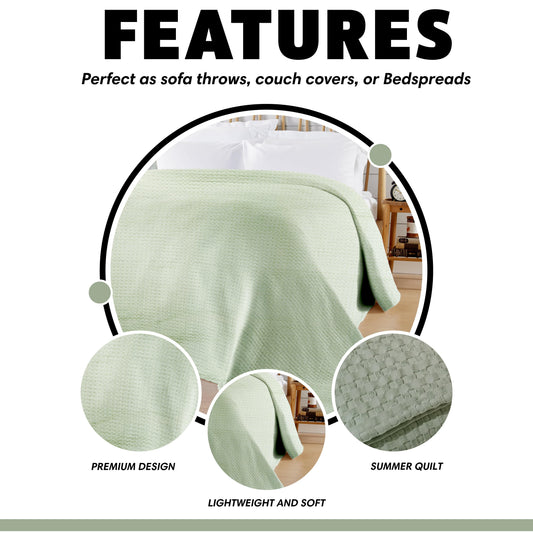 Florian Checked Throw Blanket Sage Green Bedspread for Sofas Armchairs Sofa Settee Couch Beds & Couches by OLIVIA ROCCO