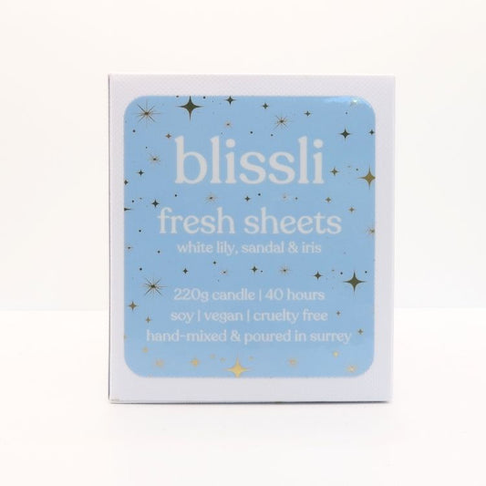 fresh sheets – white lily, sandal & iris 220g soy candle