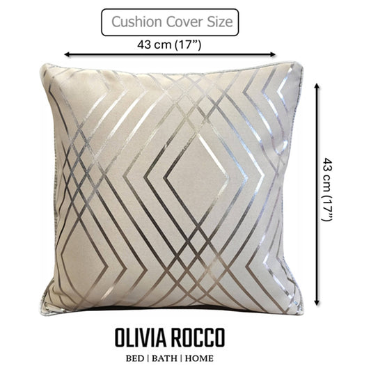 OLIVIA ROCCO Geo Sparkle Cushion Covers 2 Pack Natural For Sofa Bed Chair Lounge Geometric Design Metallic Foil Print Decorative Home Accents
