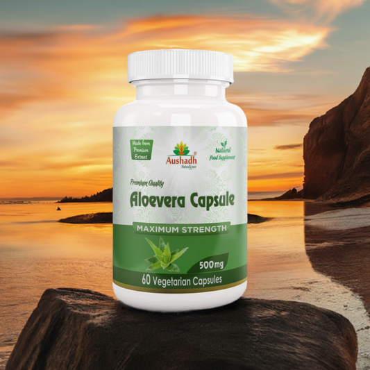 Aushadh Aloe vera Capsules (Ghritkumari, Kumari) Digestive Comfort & Skin Support - Vegan, Gluten Free, Non-GMO, 60 Capsules