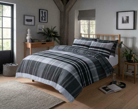 Hudson Luxurious Cotton Rich Duvet Set with Reversible Check Design and Vibrant Colours in Single Double and King Sizes for Modern Bedroom Decor by OLIVIA ROCCO