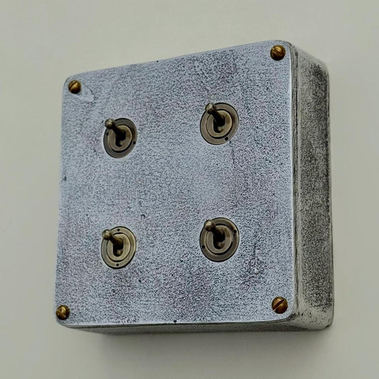 4 Gang 2 Way Solid Cast Metal Conduit Light Switch Industrial - Vintage Crabtree Style