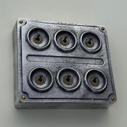 6 Gang 2 Way Solid Cast Metal Conduit Light Switch Industrial - Vintage Crabtree Style